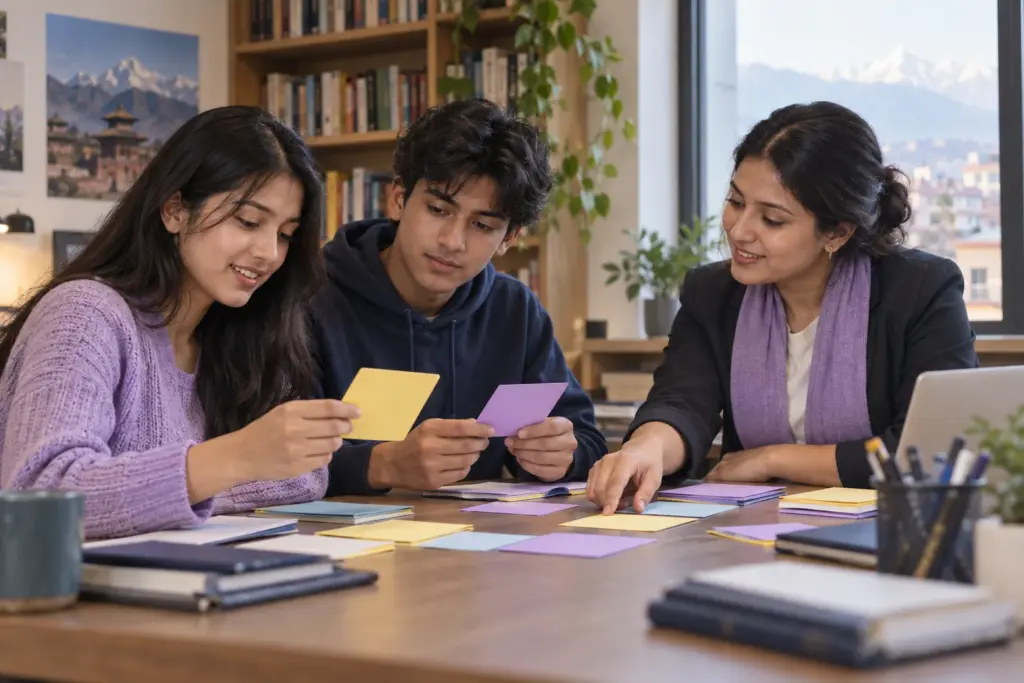 SAT students sort question bank practice cards by topic