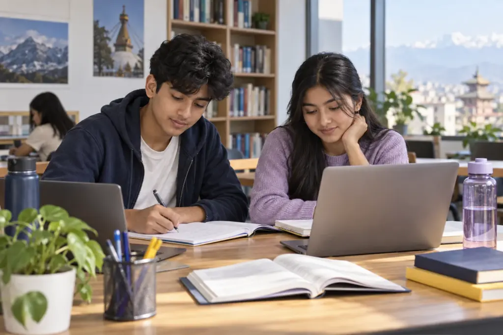 Teen SAT students complete full-length practice on laptops