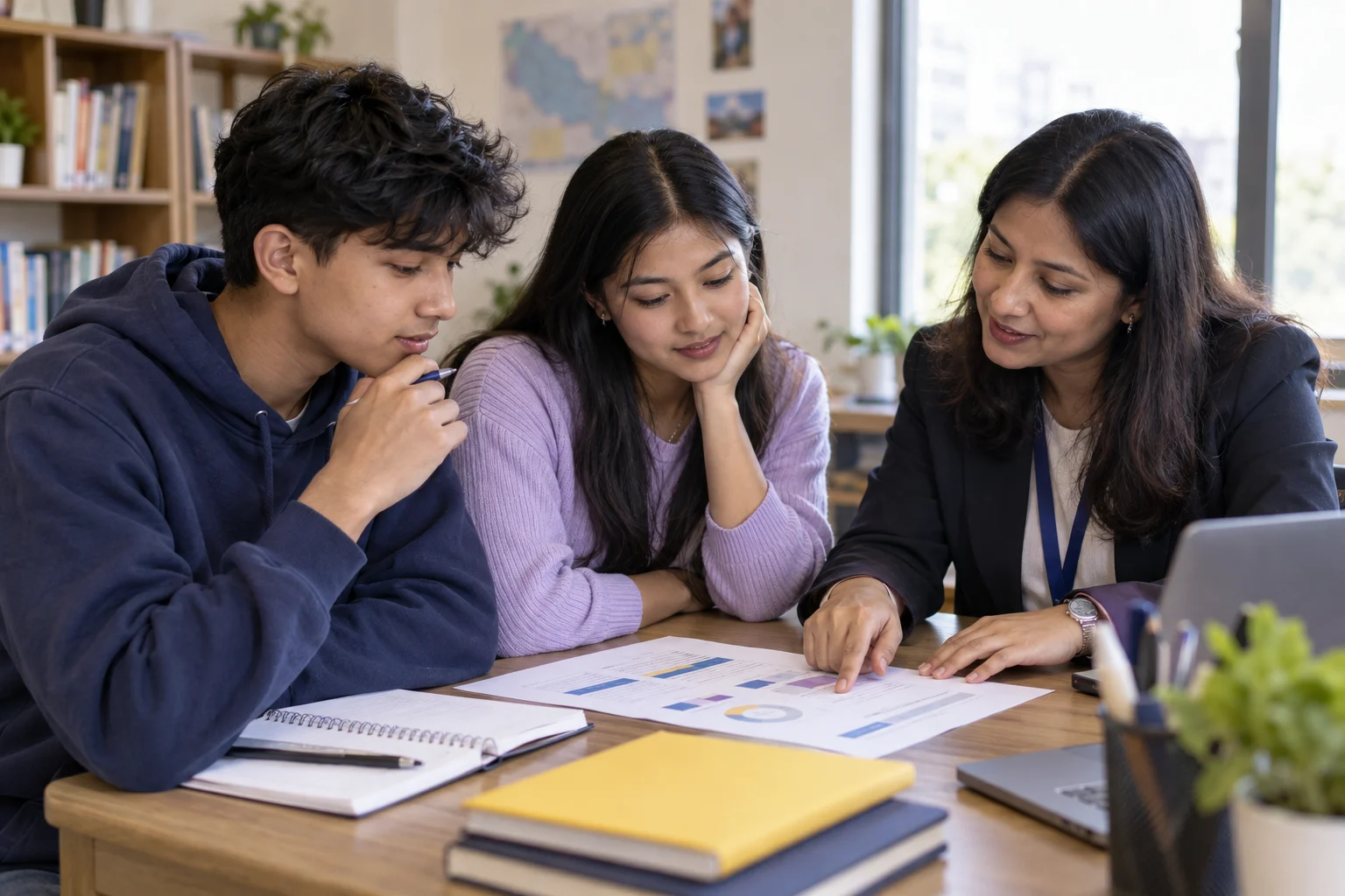 SAT student reviews a score report with a tutor in Kathmandu