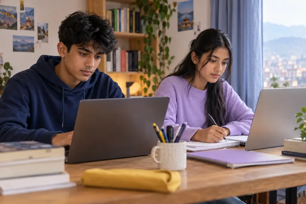 Nepali teen uses an online lesson for SAT practice