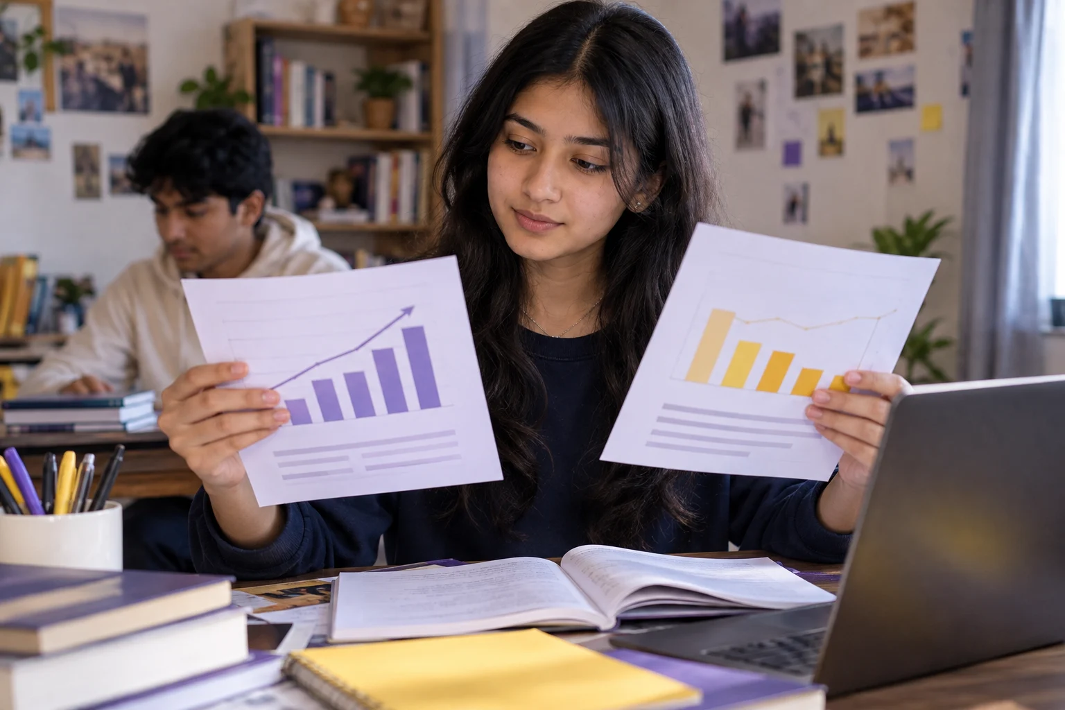 Teen learner reads SAT percentile data on a score chart
