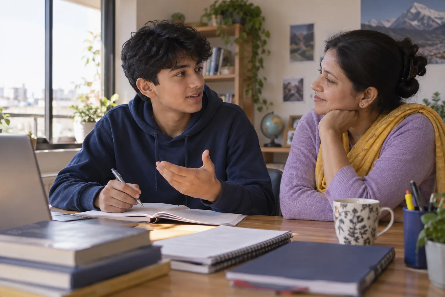 Teen SAT student reviews progress with a parent without score pressure