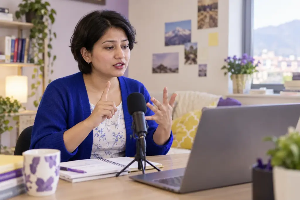 Nepali learner using hand gestures to recall a PTE Repeat Sentence sequence