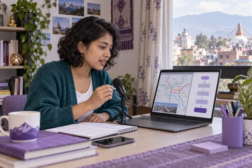 Nepali learner practising PTE Describe Image using a map and process diagram