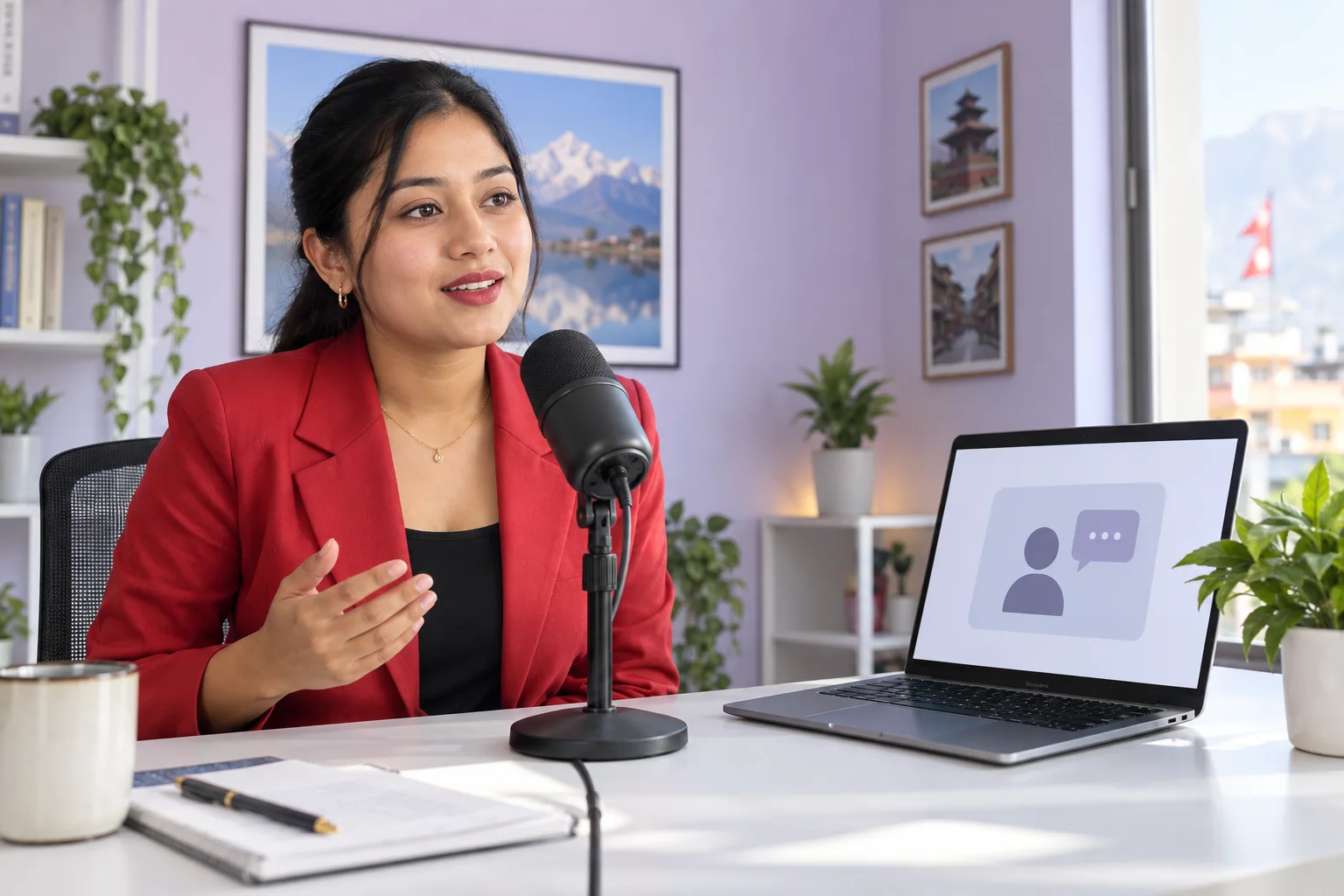 Nepali learner practising a PTE response to a situation into a microphone