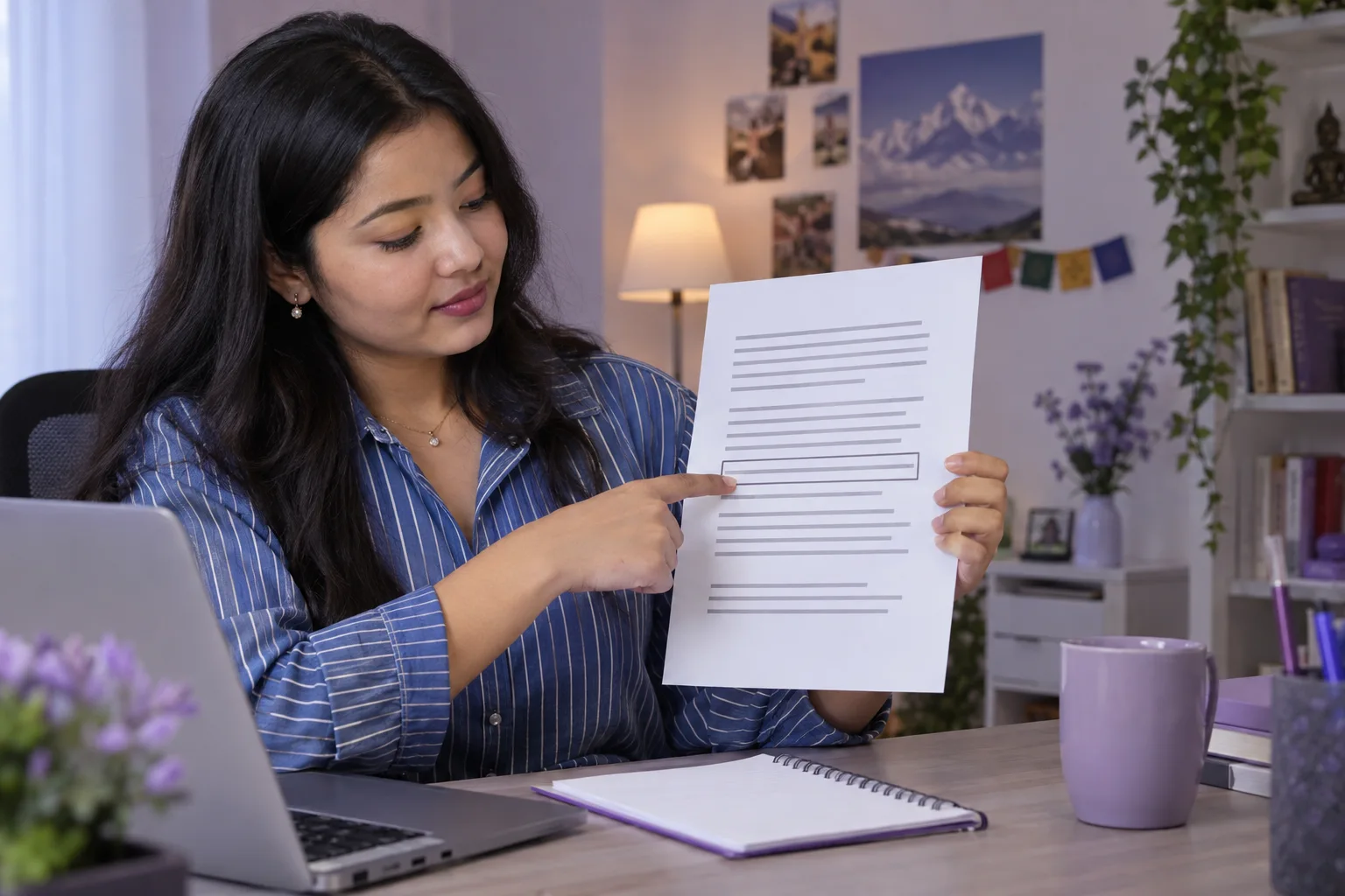 Nepali learner identifying a central sentence from a reading passage