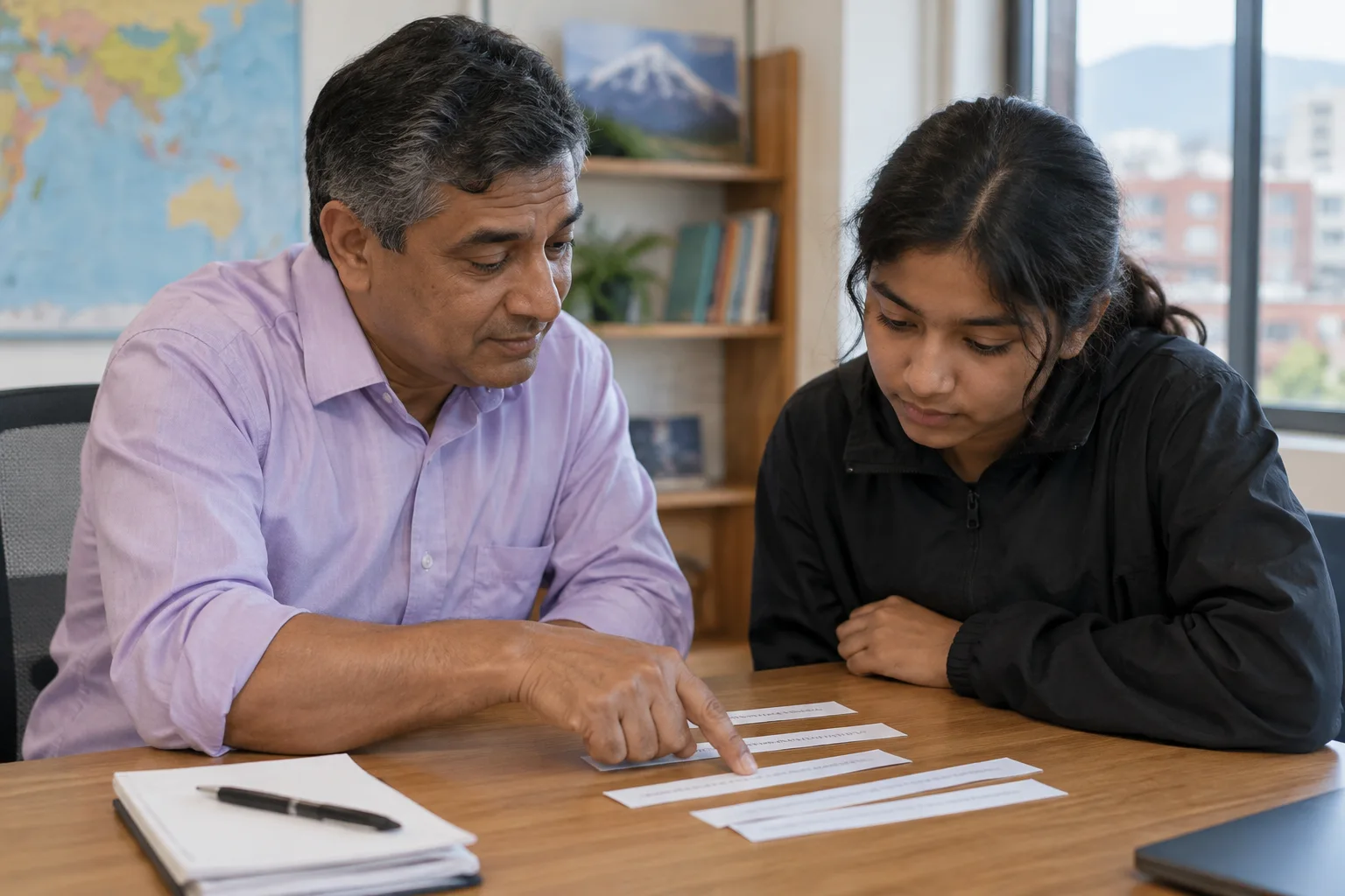 Nepali tutor helping a learner identify the main claim in a passage