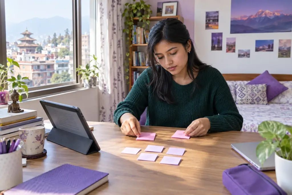 Nepali learner separating main ideas from examples while reading a passage
