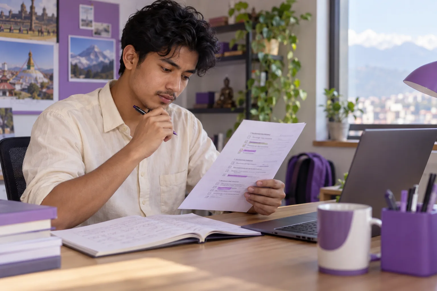 Nepali learner reviewing supported choices in a multiple-answer reading task