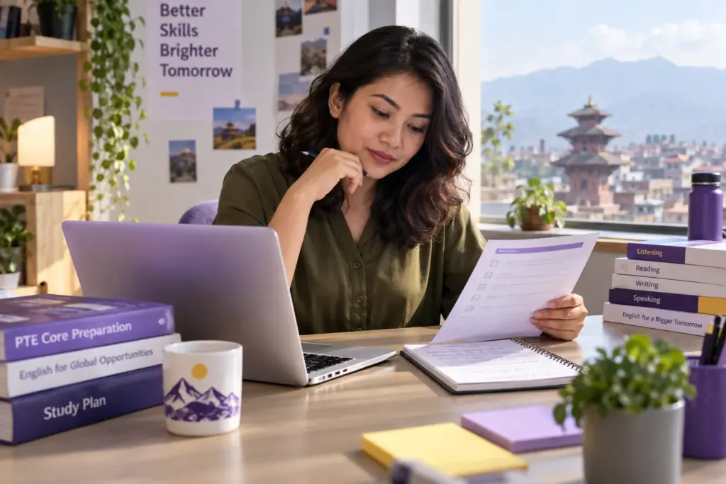 Learner reviewing application language requirements on a worksheet