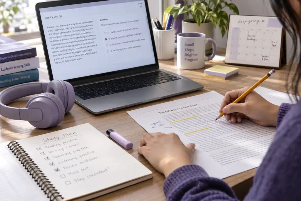 Hands highlighting passage evidence beside a laptop and notebook