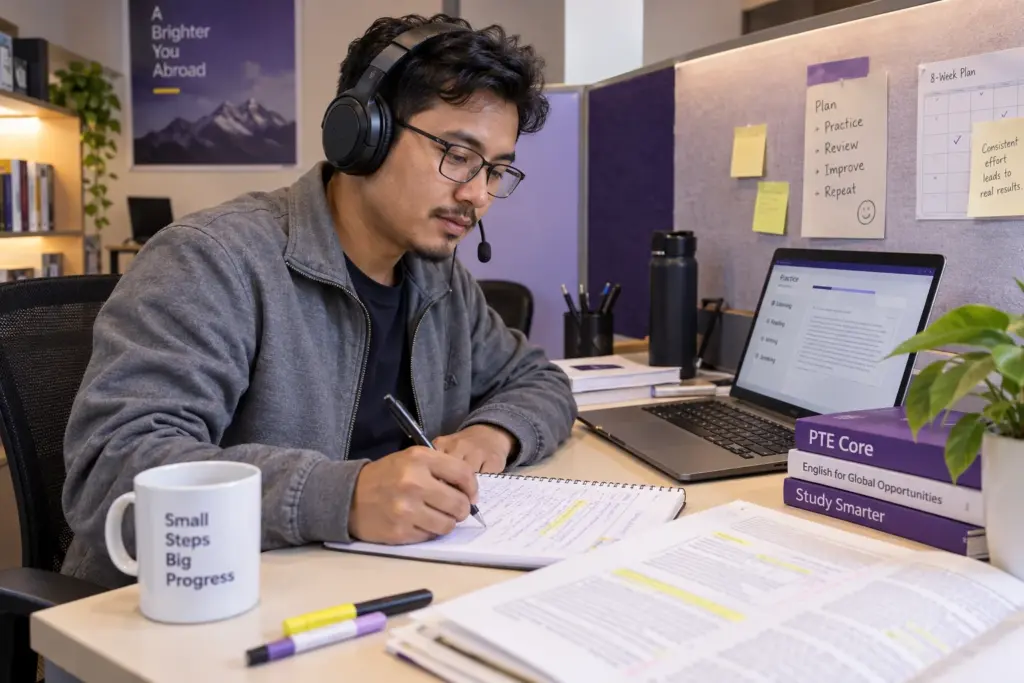 Learner working through a study planner and practice notes