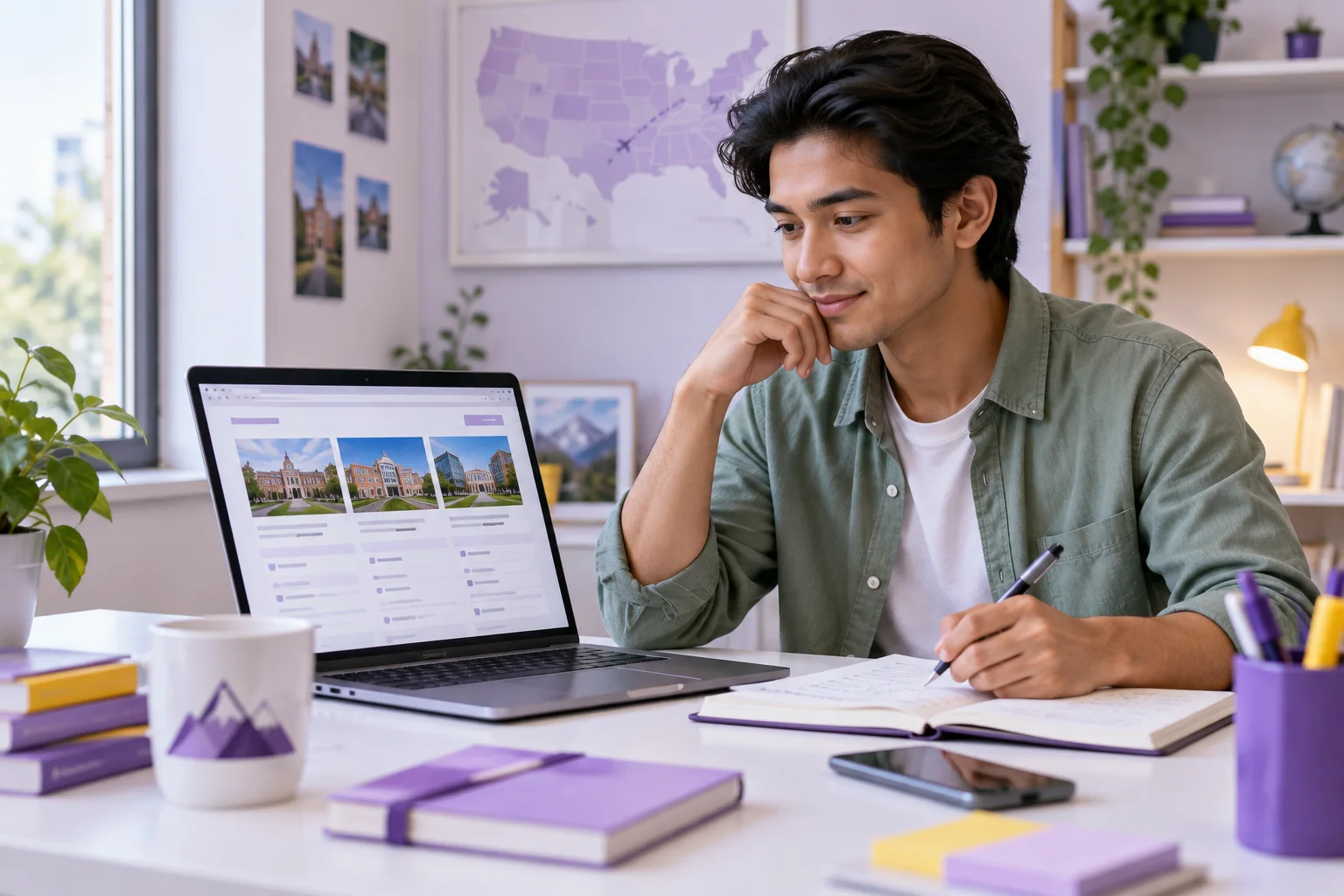 Nepali student comparing US university courses and intake options using a laptop and notebook