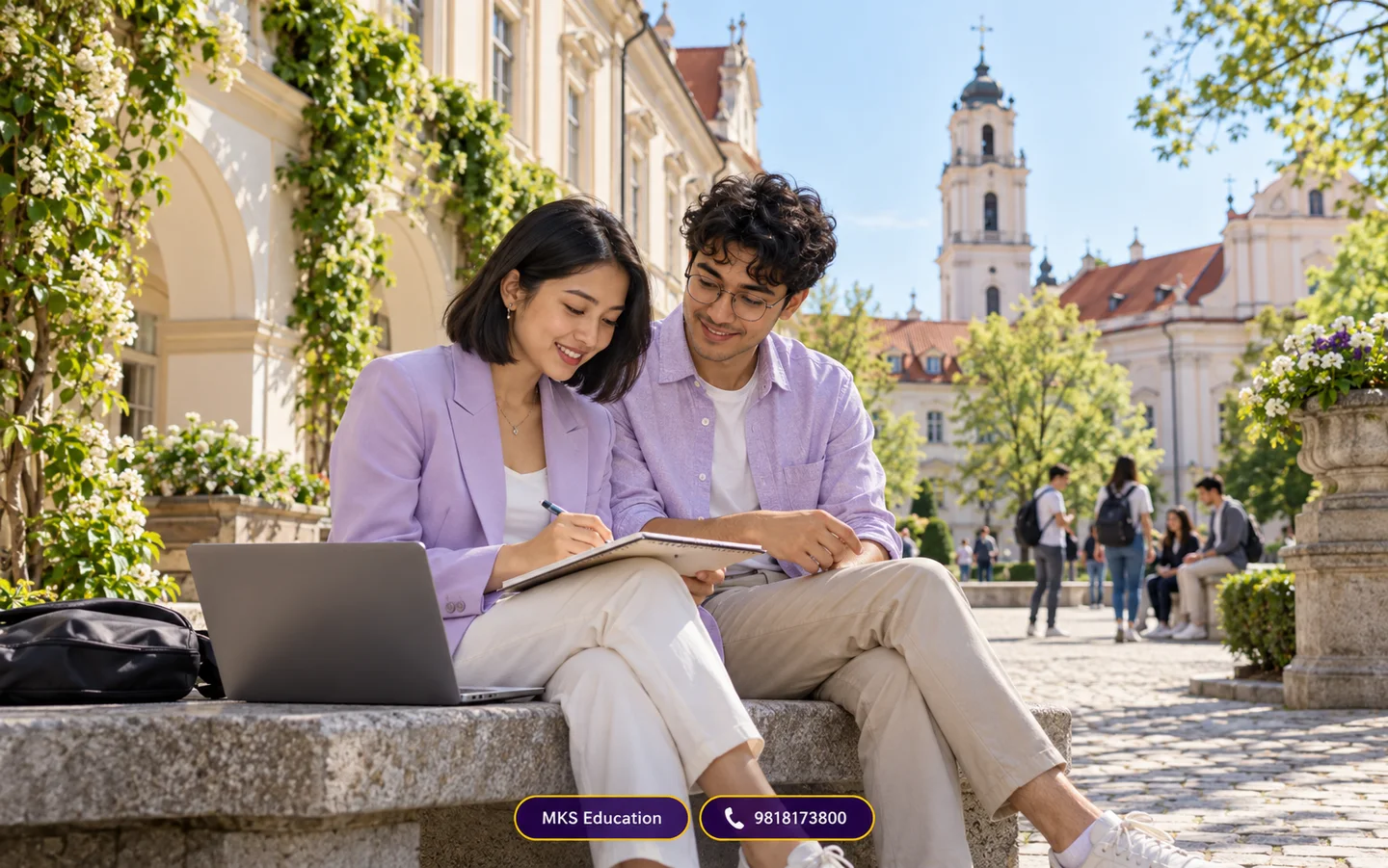 Nepali students planning to study in Lithuania — illustrative MKS Education campus scene